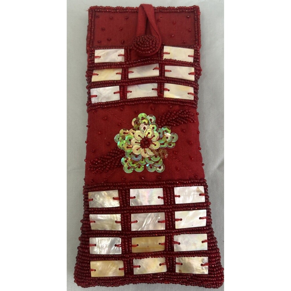 Small Handmade Beaded, Sequin, And Mother Of Pearl Embellished Pouch